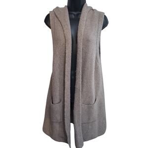 Tahari Sweater Jacket Large Hooded Sleeveless Wool Blend Long Cardigan Warm Cozy